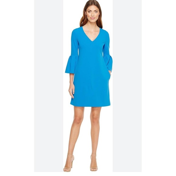 Calvin Klein Dresses & Skirts - Calvin Klein blue shift Dress Bell Sleeve V-Neck Career Cocktail Party size 12
